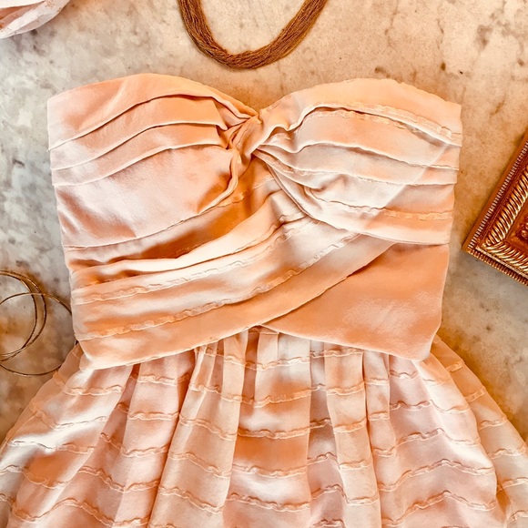 Peach Parfait Silk Strapless Dress - Picture 2 of 9